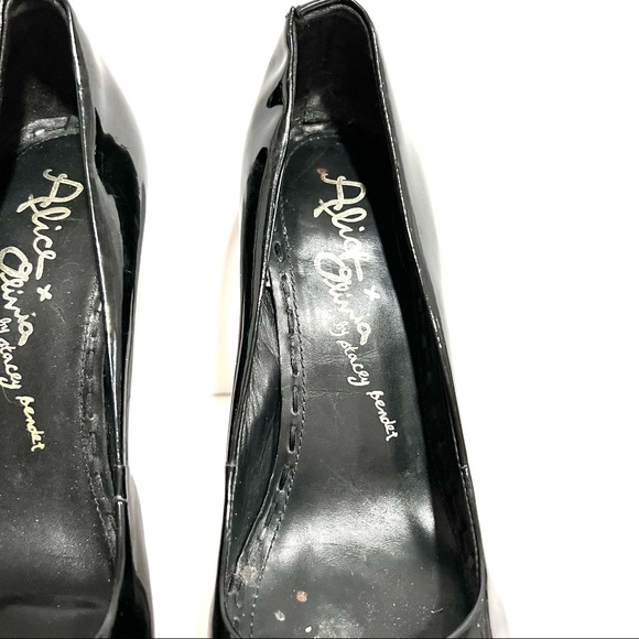 Alice + Olivia Stacey Bendet Black Patent Leather Pointy Platform Heel Pump Sz 8 - Picture 9 of 13